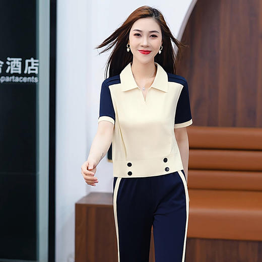 雀说短袖休闲运动服套装女士新款洋气时髦两件套AL23044 商品图0