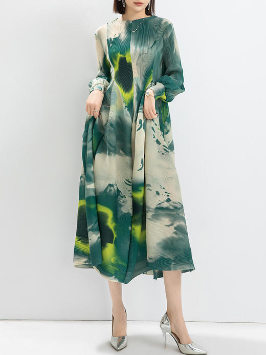 雀说 连衣裙女春夏高级感时尚灯笼袖宽松大码半高领长裙4ZF-0547 商品图8