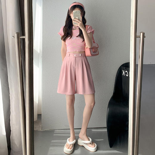 【冰感出行 爽到不行】时尚OL必备！设计感西装短裤，高腰显瘦，阔腿藏肉，秒变大长腿！冰感耐磨面料，百搭双扣，掀起休闲五分裤新风潮！ 商品图9