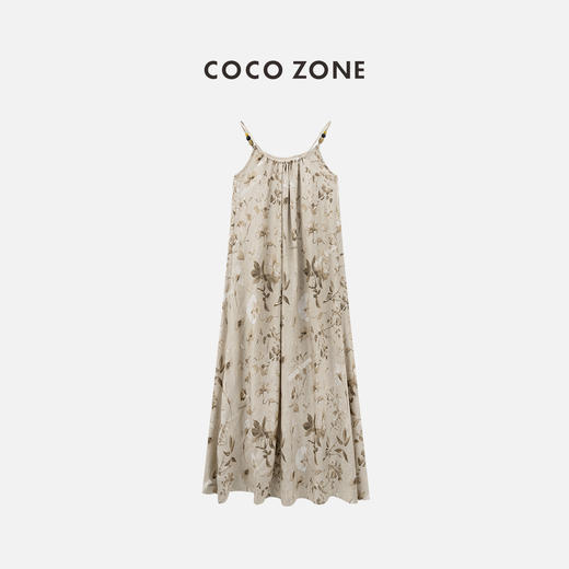 COCO ZONE2024"花卉裙”夏季复古花纹A字吊带连衣裙无袖露肩长裙CC1B0843 商品图1