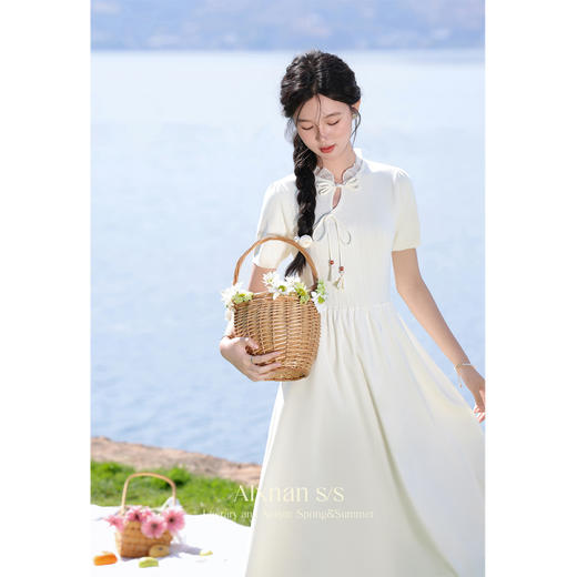 鹿向南「白茶序」新中式国风别致连衣裙夏季新款气质淑女长裙L36603 商品图3