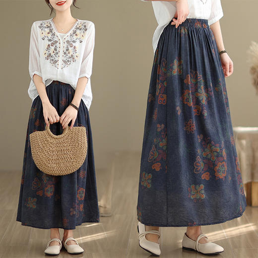 苎麻亚麻半身裙高腰a字裙棉麻长裙7360 商品图0