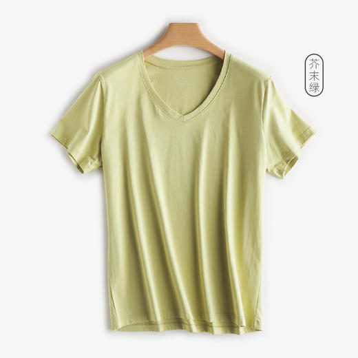 weyo 夏季新款女纯色长绒棉V领显瘦短袖T恤13303 商品图5