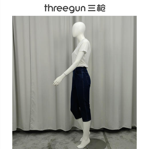 Threegun三枪 水洗牛仔女士直筒七分裤-60881B011 商品图4