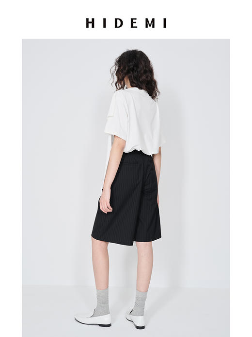 HIDEMI 小飞侠系列极简丝巾堆叠感多穿式水洗棉短袖t恤  燕麦米灰/白色/黑色 商品图5