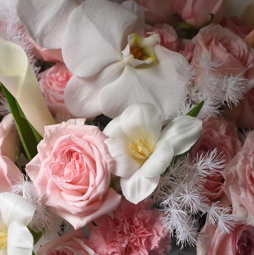 《仙子之吻》粉荔枝蝴蝶兰郁金香花束 商品图5