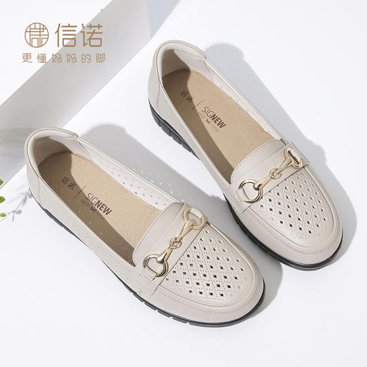 信诺真皮透气老人凉鞋女防滑中老年舒适妈妈鞋夏款奶奶一脚蹬皮鞋22C6315-052 商品图0