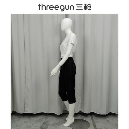 Threegun三枪 水洗牛仔女士直筒七分裤-60881B011 商品图1