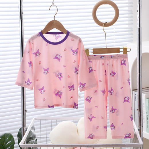 【夏季薄款天丝七分袖睡衣套装】科学配比面料清爽透气柔软舒弹，弹力松紧腰宽边设计不勒肚肚，莫代尔无骨宝宝家居服睡衣自带冰凉感QQ 商品图5