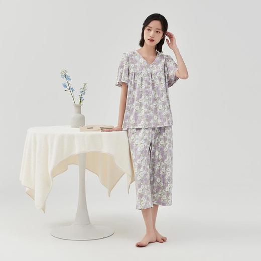 3部顶瓜瓜夏季纯棉女士小V领短袖中裤家居服套装DJJWX-AQW22589 商品图4