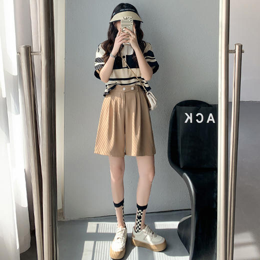 【冰感出行 爽到不行】时尚OL必备！设计感西装短裤，高腰显瘦，阔腿藏肉，秒变大长腿！冰感耐磨面料，百搭双扣，掀起休闲五分裤新风潮！ 商品图6