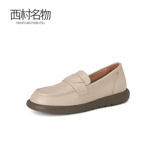 西村名物2024春季真皮一脚蹬乐福鞋简约通勤粗跟皮鞋X23CM33871 商品图1
