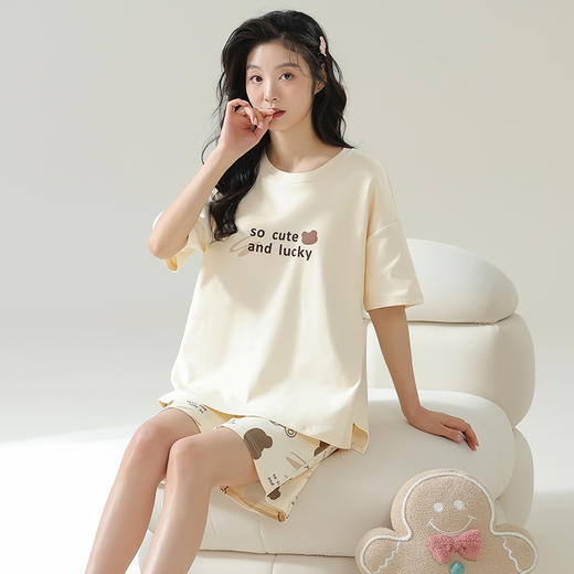 「数款可选！两件套」睡衣女夏季纯棉短袖短裤睡衣女士薄款纯棉短裤纯棉居家内衣服可外穿 商品图2