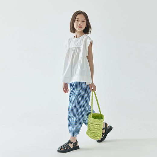 棵初2024夏季新品女童法式花边飞袖上衣亲子款俏皮甜美纯白衬衫 商品图4