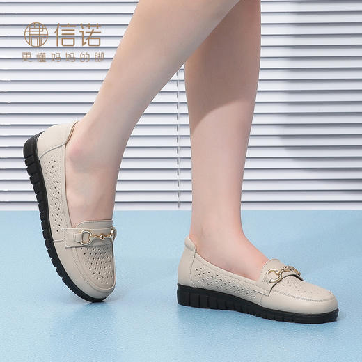 信诺真皮透气老人凉鞋女防滑中老年舒适妈妈鞋夏款奶奶一脚蹬皮鞋22C6315-052 商品图4