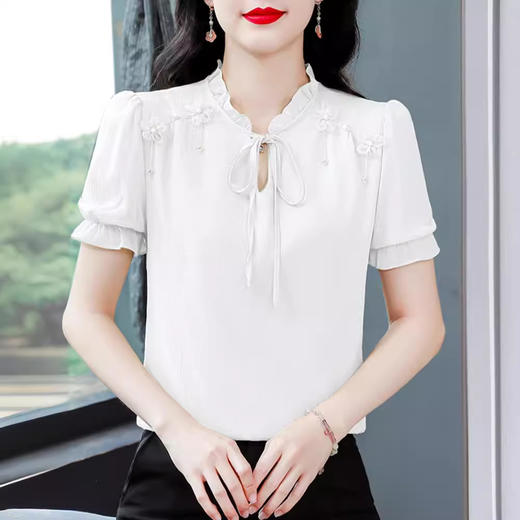 MZ 16578系带木耳边雪纺衫洋气小衫 商品图3