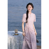 鹿向南「紫苑芳菲」新中式设计感连衣裙女夏季收腰系带开叉长裙L36532 商品缩略图1