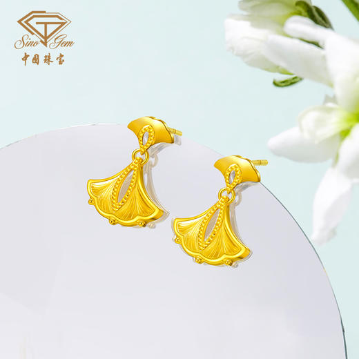 「追光」繁花黄金耳饰 银杏足金耳坠 商品图7