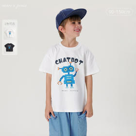 马克珍妮男童趣味机器人短袖T恤儿童纯棉上衣2024夏装新款240505
