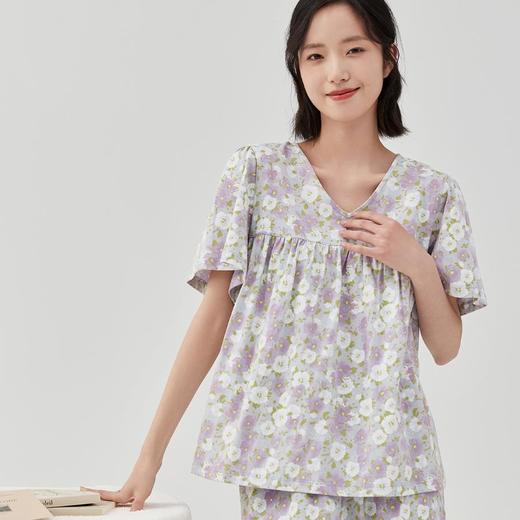 3部顶瓜瓜夏季纯棉女士小V领短袖中裤家居服套装DJJWX-AQW22589 商品图2