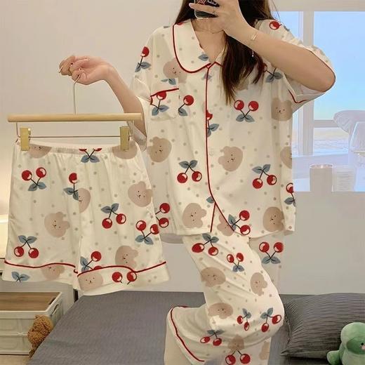 「数款可选！三件套」夏季新款三件套开衫睡衣 三眼仔睡衣女短袖春夏秋薄款上衣下装内衣夏天家居服套装 商品图1