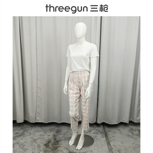 Threegun三枪 高支纯棉彩格女家居长裤-61216B011 商品图4