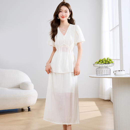 HRFS-29739简洁大方纯色套装夏季上新气质时尚优雅舒适透气两件套裙 商品图2