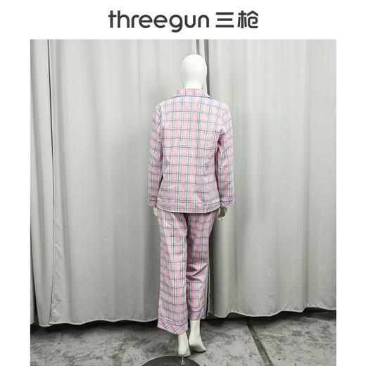 Threegun三枪 纯棉彩格翻领开襟长袖长裤女家居套-81690D911 商品图2
