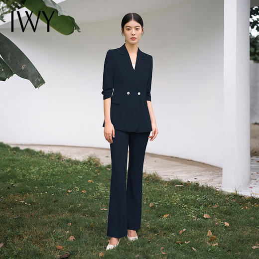 IWY/时尚高端藏青色西装外套女韩版售楼部职业装气名媛通勤西服olC14234+P34234 商品图0