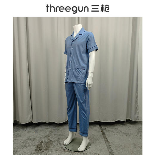 Threegun三枪 舒肤棉翻领开襟短袖长裤男家居套-80781D911 商品图10