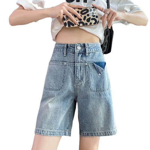 雀说浅蓝色牛仔裤直筒五分裤腿粗裤子高腰宽松阔腿过膝5分短裤AL S23B5241 商品图4