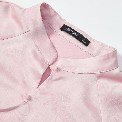 新中式国风小立领缎面提花衬衣女古典清雅气质衬衫V0041108 商品图5