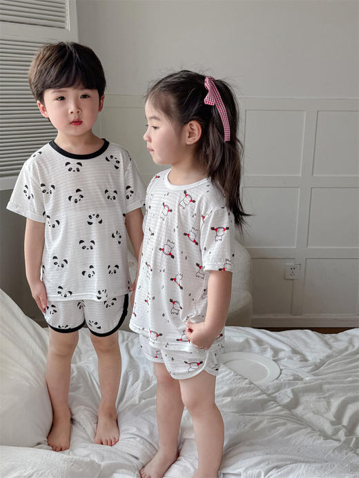 【夏季薄款儿童睡衣家居服】夏季a类薄款竹纤维，亲肤透气不闷热，男女童卡通韩版短袖短裤套装QQ父亲节礼物新年礼盒年货礼盒 商品图1