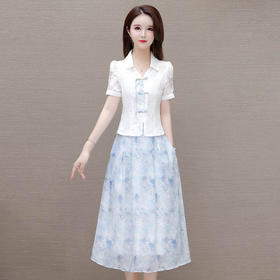 新中式改良旗袍，印花裙两件套QYM-LRX-1712455-Y