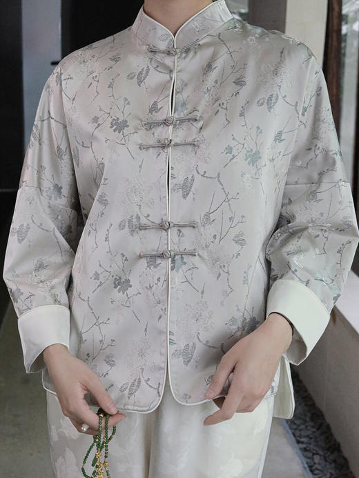 盛唐婧 |真丝宋锦喜鹊梅花立领对襟外套 商品图4