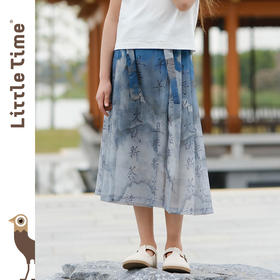 littletime女童新中式水墨字画半身裙夏装新款雪纺轻薄儿童马面裙
