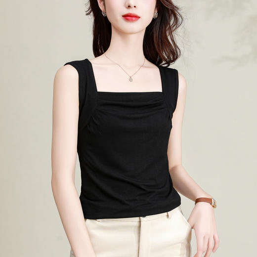 纯色莫代尔方领简约，时尚背心修身显瘦打底小衫KQL-E001M6911 商品图2
