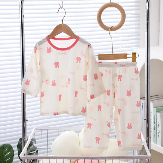 【夏季薄款天丝七分袖睡衣套装】科学配比面料清爽透气柔软舒弹，弹力松紧腰宽边设计不勒肚肚，莫代尔无骨宝宝家居服睡衣自带冰凉感QQ 商品图7