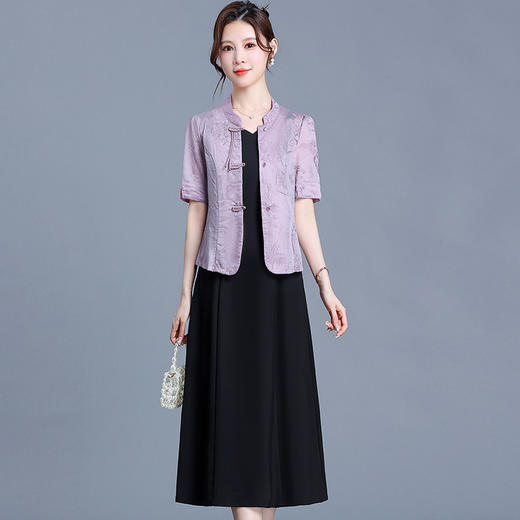 新中式国风连衣裙，复古印花短款上衣外套+内搭连衣裙两件套QYM-KED-H1785T-Y 商品图0