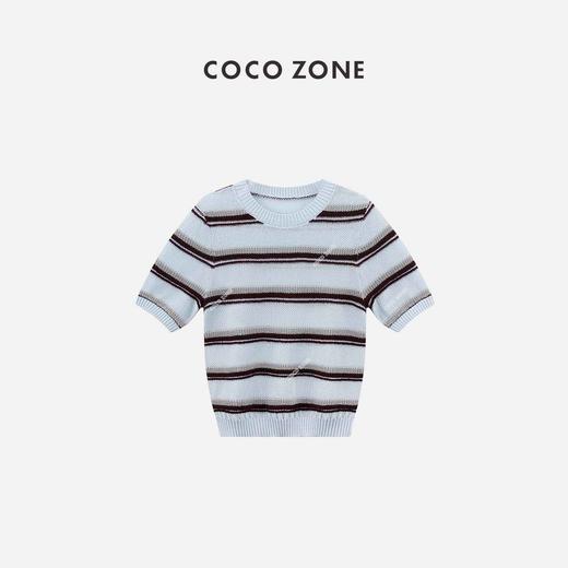COCO ZONE"露水薄荷“夏季圆领短袖条纹套头针织衫简约百搭通勤上衣CC2B0795 商品图0