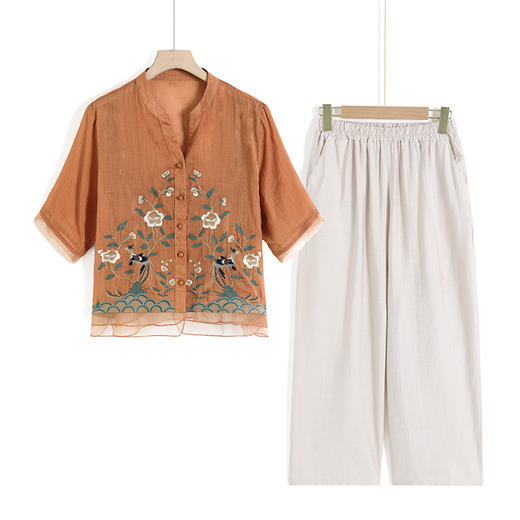 ALBB-2024新款女装夏装棉麻刺绣两件套 商品图4