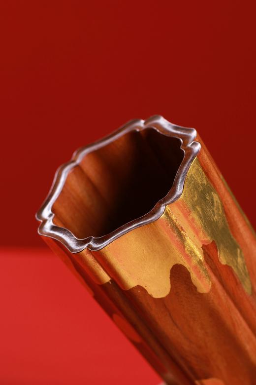 SDCC0074-1-1°非洲酸枝贴金薄葵口笔筒 商品图2