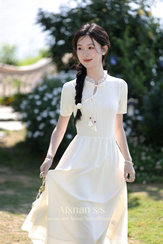 鹿向南「白茶序」新中式国风别致连衣裙夏季新款气质淑女长裙L36603 商品图5