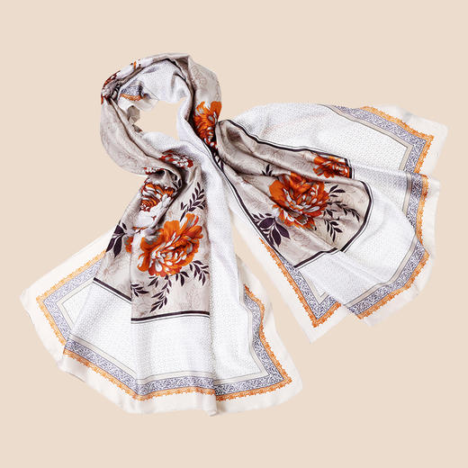 【丝绸】花韵丝缎长巾丝巾A-S029 尺寸90x185cm【赠礼盒】【Y】 商品图5