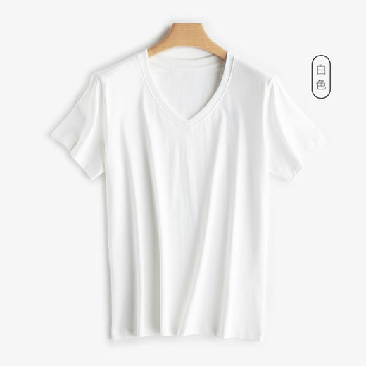 weyo 夏季新款女纯色长绒棉V领显瘦短袖T恤13303 商品图4
