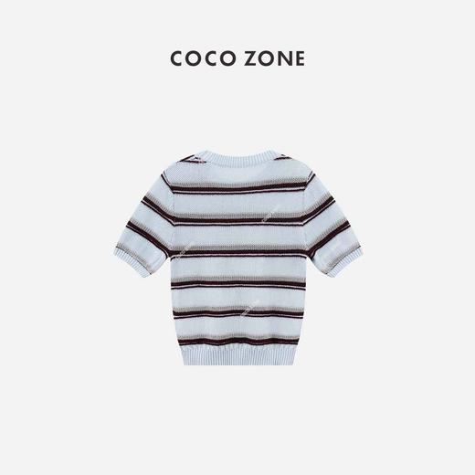 COCO ZONE"露水薄荷“夏季圆领短袖条纹套头针织衫简约百搭通勤上衣CC2B0795 商品图1