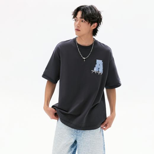 ACEYKYB黄子韬假两件T恤男女2025夏季新款复古牛仔贴布绣短袖中性 商品图1