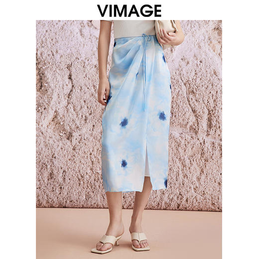 VIMAGE纬漫纪夏季新款时尚浪漫高腰显瘦印花半身裙V2106721 商品图0