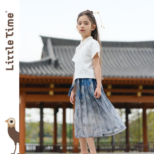 littletime女童新中式水墨字画半身裙夏装新款雪纺轻薄儿童马面裙 商品图4