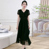 QYM 58B9161 -L收腰时尚雪纺裙V领优雅气质连衣裙 商品缩略图1